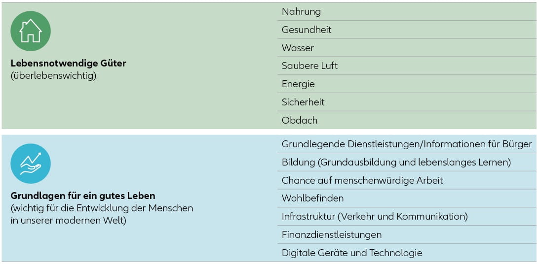 Abbildung 1: Lebensnotwendige Güter und Grundlagen für ein gutes Leben